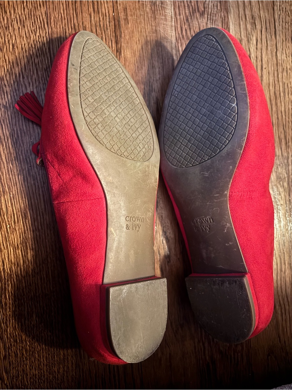 Crown & Ivy Sloane Red Pink Suede Tassel Bow Loafers Flats Shoes 8.5 Pointed Toe - Picture 5 of 6